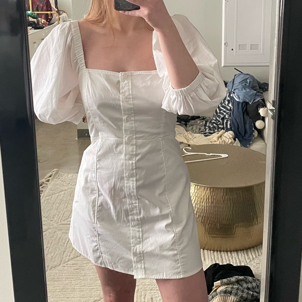 White puff sleeve mini dress